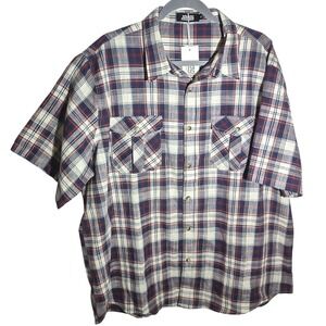 Jogal Mens Plaid Short Sleeve Button‎ Up Shirt XL Blue Red White Casual